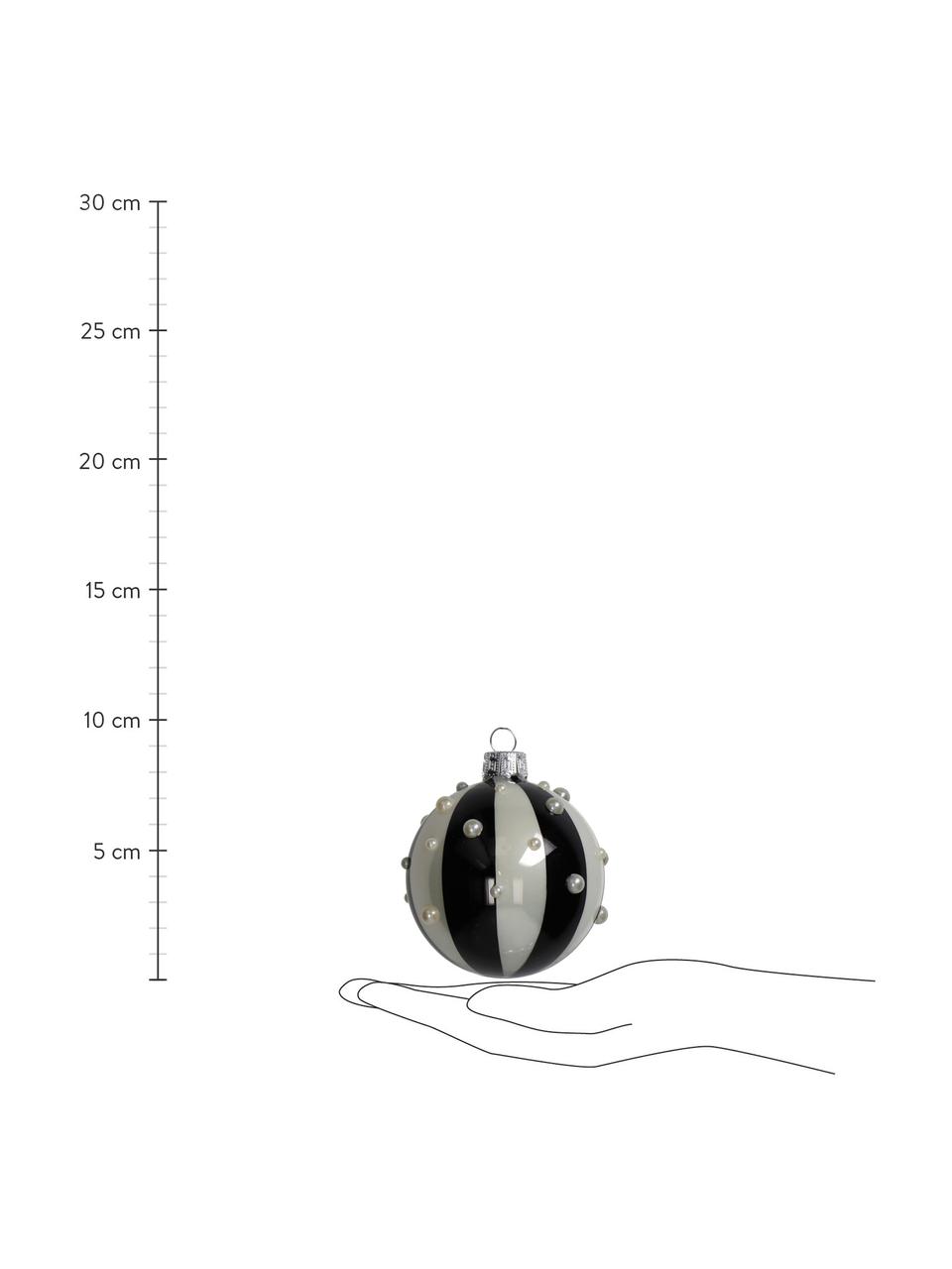 Ozdoby na stromeček Stripe, 2 ks, Sklo, Černá, perleťově bílá, lesklá, Ø 8 cm