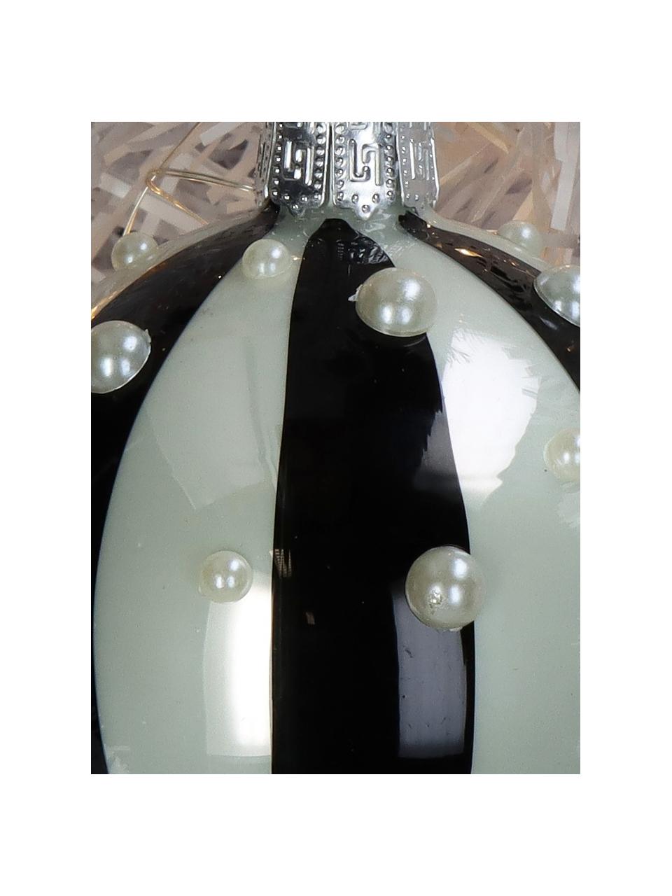 Baumanhänger Stripe, 2 Stück, Glas, Schwarz, Perlenweiss, glänzend, Ø 8 cm