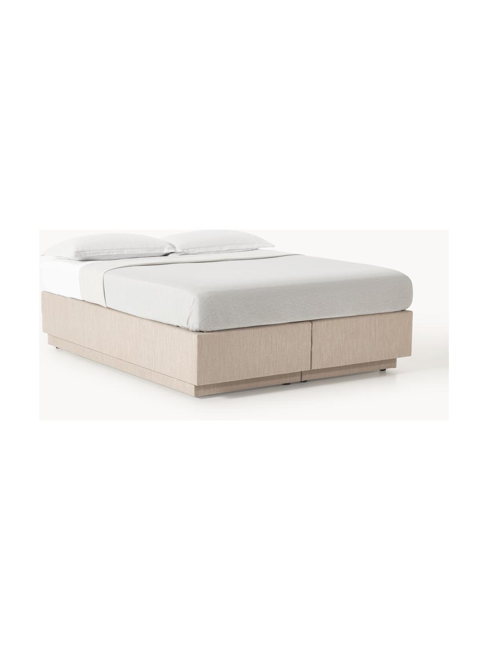 Boxspringbett Enya mit Stauraum, Bezug: 100 % Polyester Der strap, Matratze: 5-Zonen-Taschenfederkern, Webstoff Beige, B 140 x L 200 cm, Härtegrad H2