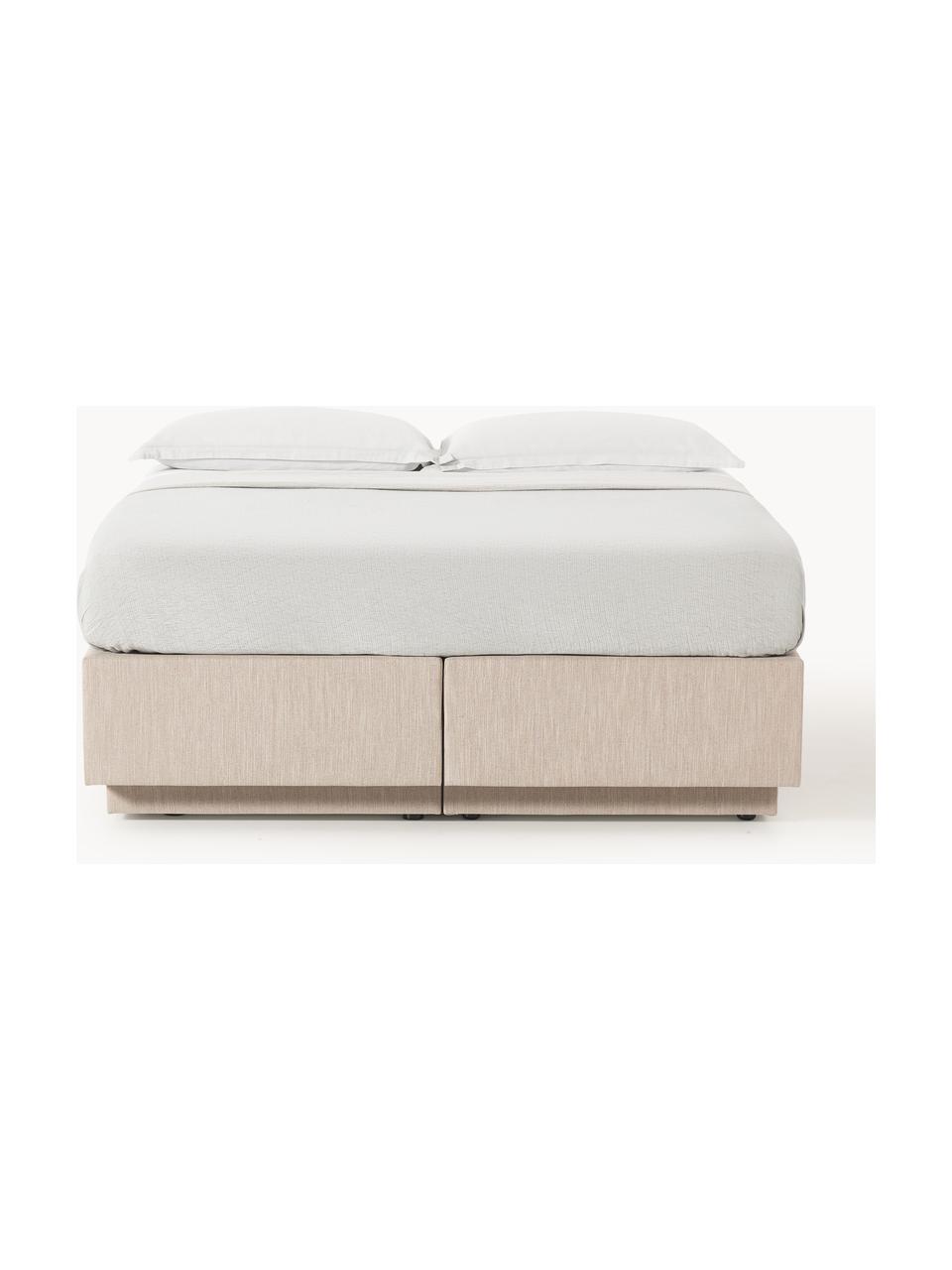 Boxspringbett Enya mit Stauraum, Bezug: 100 % Polyester Der strap, Matratze: 5-Zonen-Taschenfederkern, Webstoff Beige, B 140 x L 200 cm, Härtegrad H2