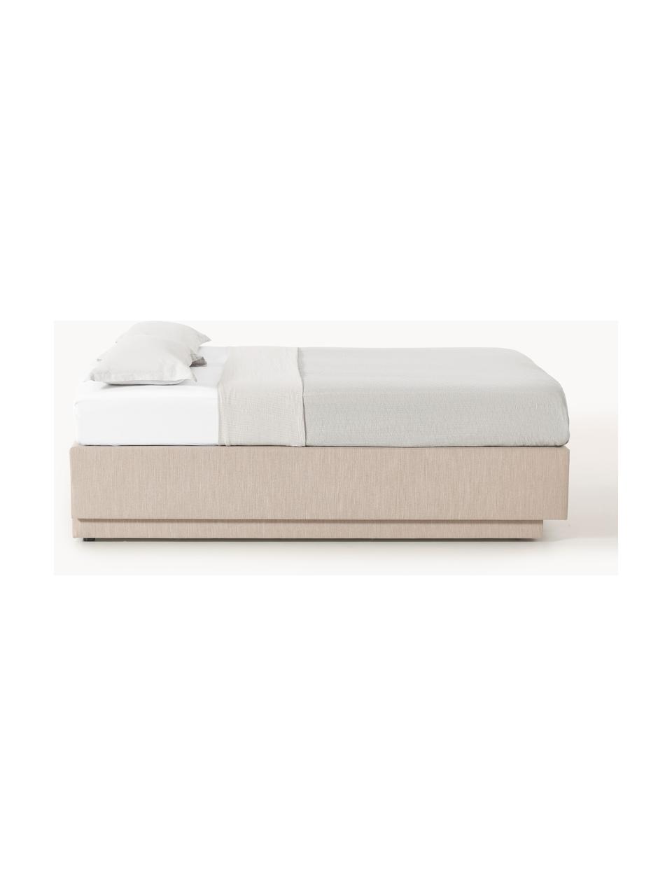 Boxspringbett Enya mit Stauraum, Bezug: 100 % Polyester Der strap, Matratze: 5-Zonen-Taschenfederkern, Webstoff Beige, B 140 x L 200 cm, Härtegrad H2