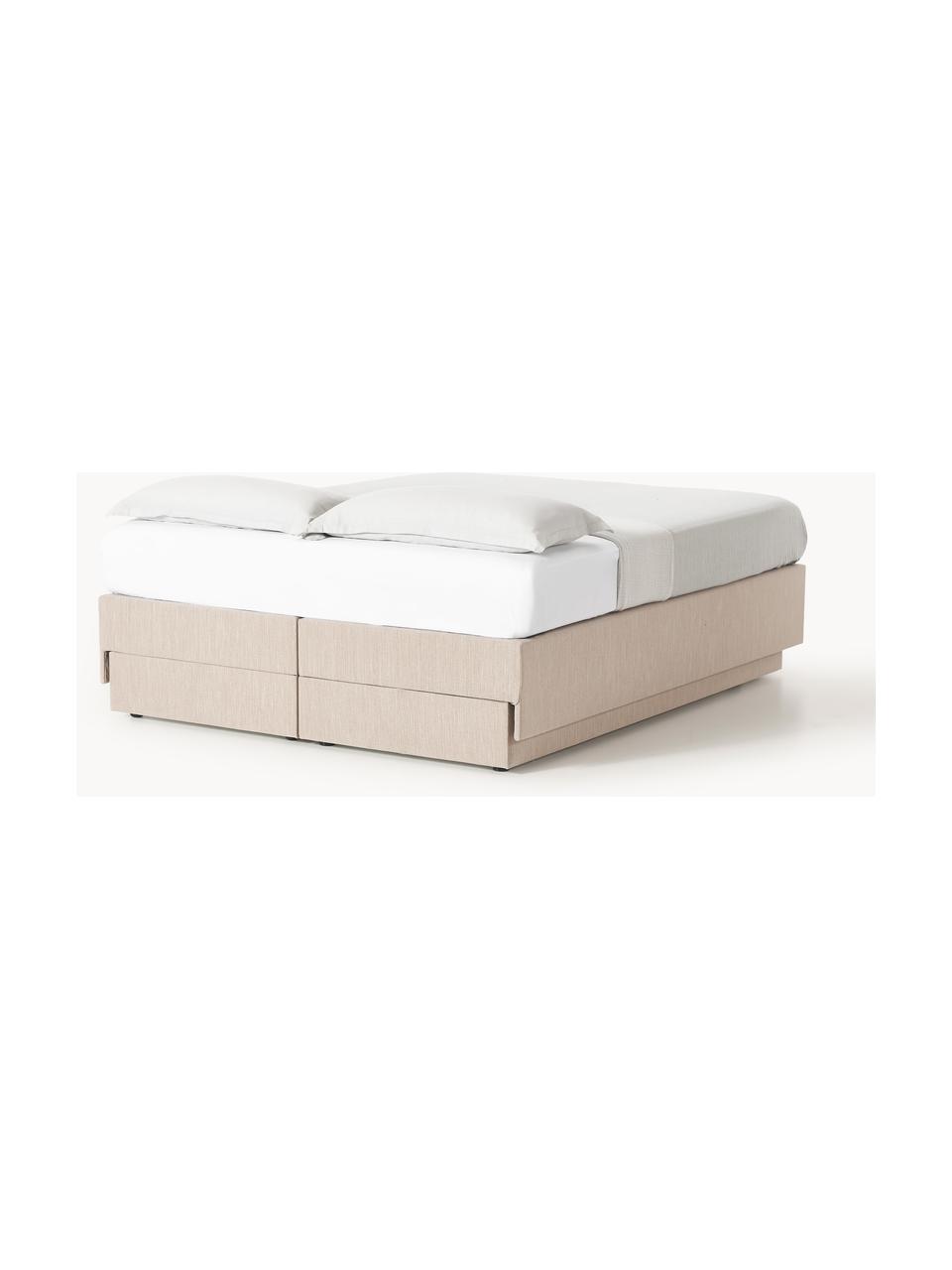 Boxspringbett Enya mit Stauraum, Bezug: 100 % Polyester Der strap, Matratze: 5-Zonen-Taschenfederkern, Webstoff Beige, B 140 x L 200 cm, Härtegrad H2