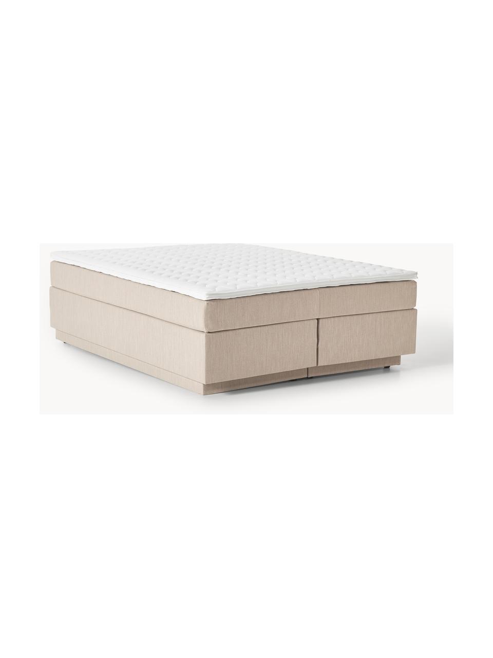 Boxspringbett Enya mit Stauraum, Bezug: 100 % Polyester Der strap, Matratze: 5-Zonen-Taschenfederkern, Webstoff Beige, B 140 x L 200 cm, Härtegrad H2