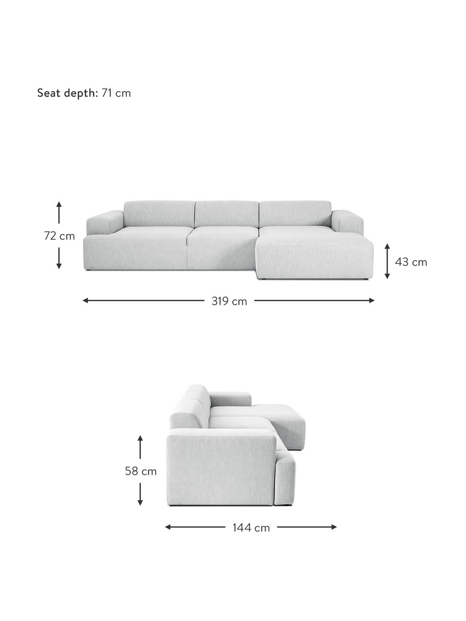 Ecksofa Melva (4-Sitzer) in Hellgrau, Bezug: Polyester Der hochwertige, Gestell: Massives Kiefernholz, Spa, Webstoff Hellgrau, B 319 x T 144 cm