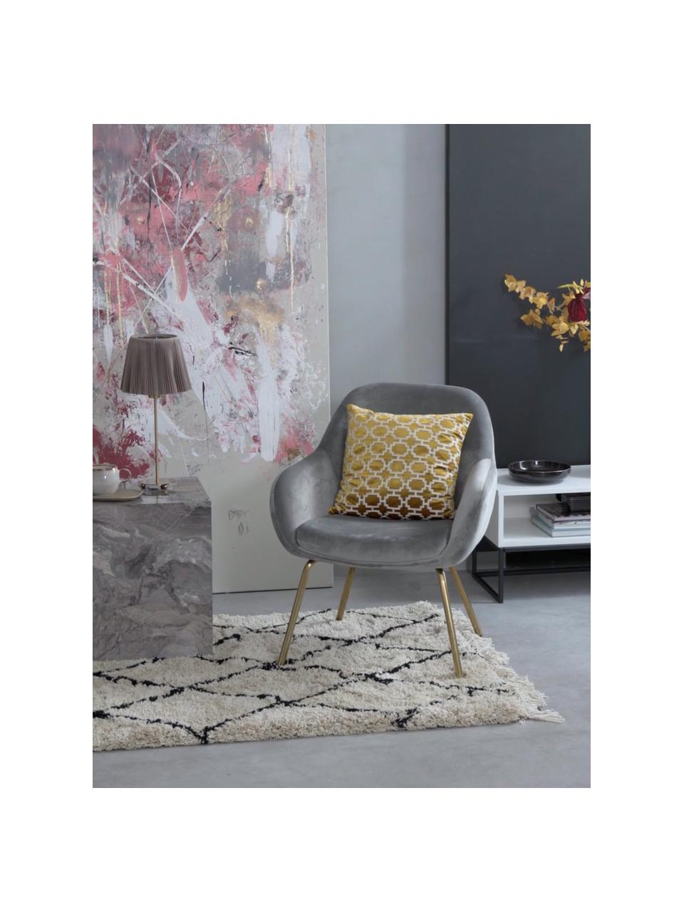 Fluwelen fauteuil Jana in grijs, Bekleding: fluweel (polyester), Poten: gepoedercoat metaal, Fluweel grijs, B 72 x D 68 cm