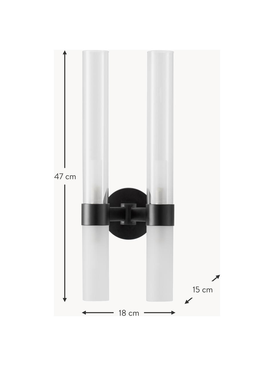 Wandleuchte Century mit Diffusorscheiben, Schwarz, Transparent, B 18 x H 47 cm