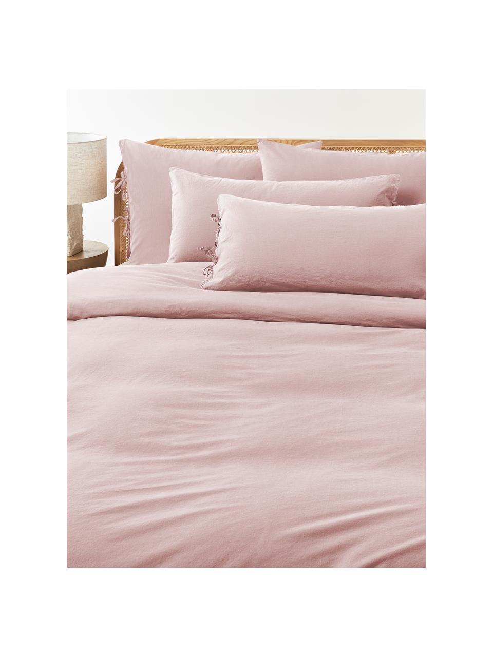 Taie d'oreiller en percale de coton délavé Leonie, Vieux rose, larg. 50 x long. 70 cm