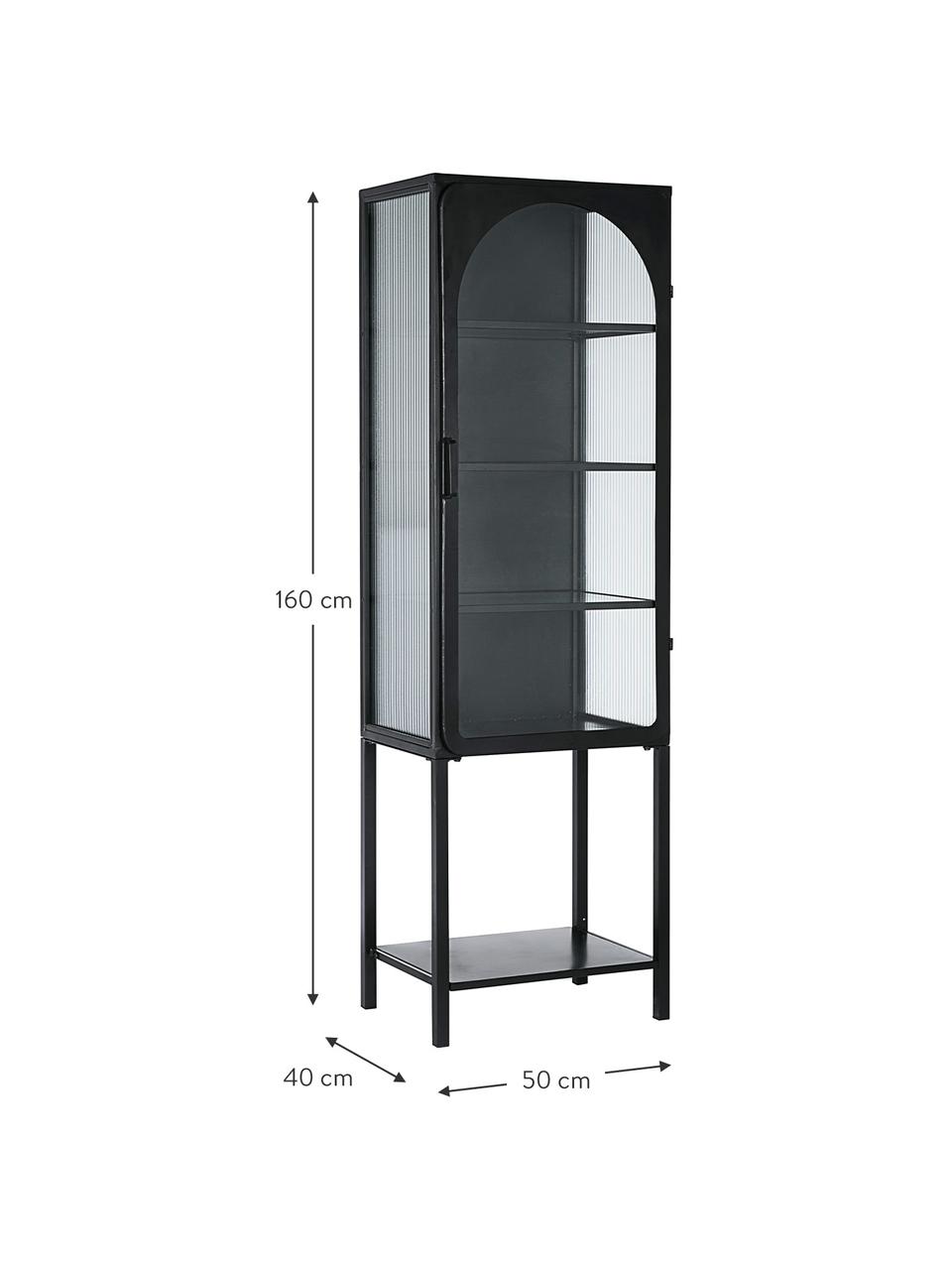 Vitrina de vidrio Nerissa, Estructura: metal epoxidado y con pin, Negro, transparente, An 50 x Al 160 cm