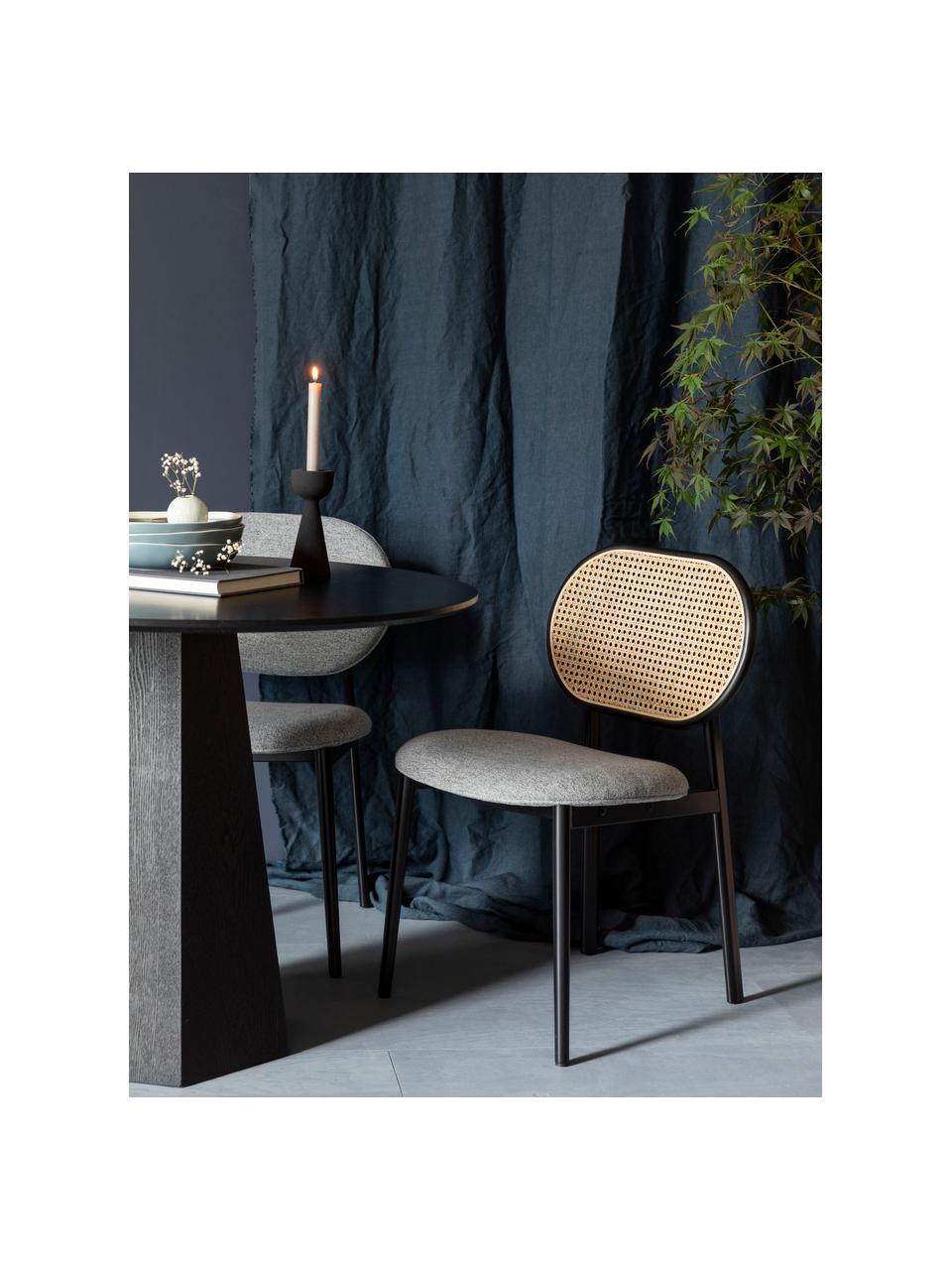 Gestoffeerde stoel Spike met Weens vlechtwerk, Bekleding: 100% polyester, Frame: massief berkenhout, gelak, Poten: gepoedercoat staal, Grijs, zwart, beige, B 46 x D 58 cm