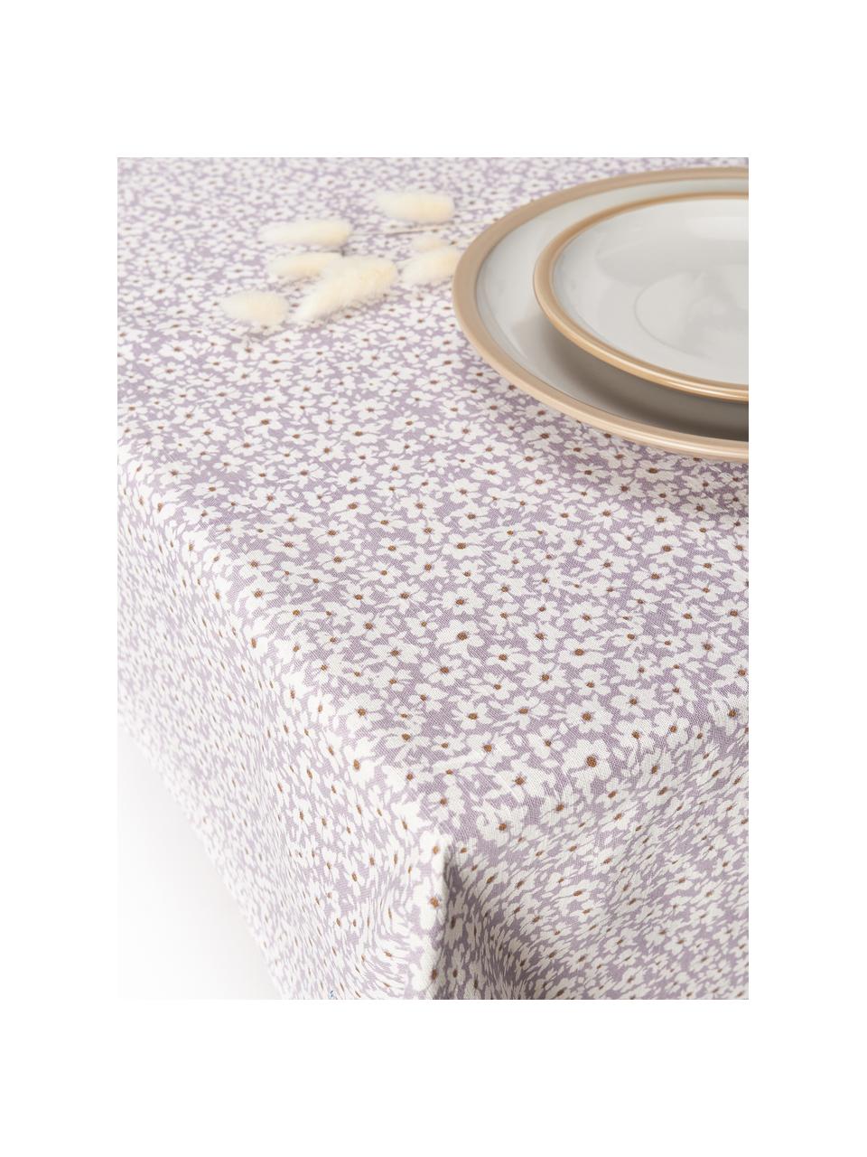 Tovaglia con motivo floreale Liberte, 100% cotone, Lavanda, bianco latte, 6-8 persone (Larg. 140 x Lung. 220)