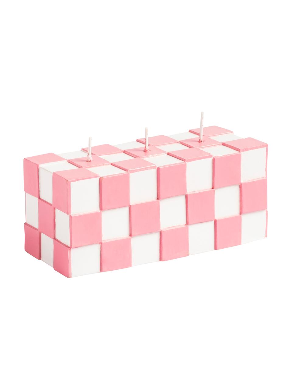 3-lonts kaars Tile met tegeleffect in roze, Was, Roze, wit, B 14 x H 6 cm