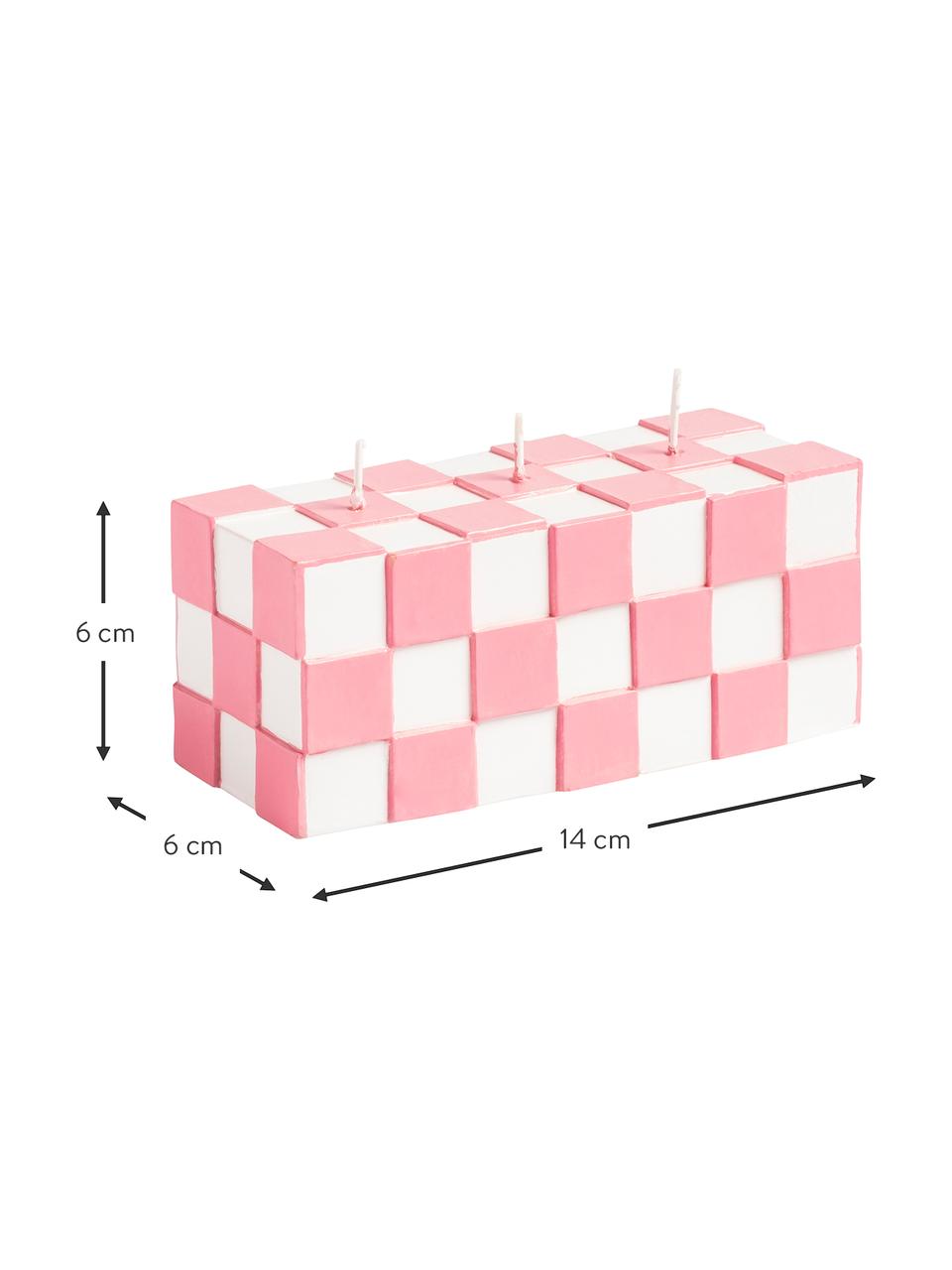 Svíčka se třemi knoty s dlaždicovým efektem Tile, Vosk, Růžová, bílá, Š 14 cm, V 6 cm