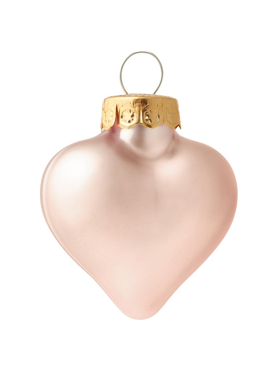 Weihnachtskugeln Evergreen in Herzform, 12 Stück, Rosa, B 5 x H 4 cm