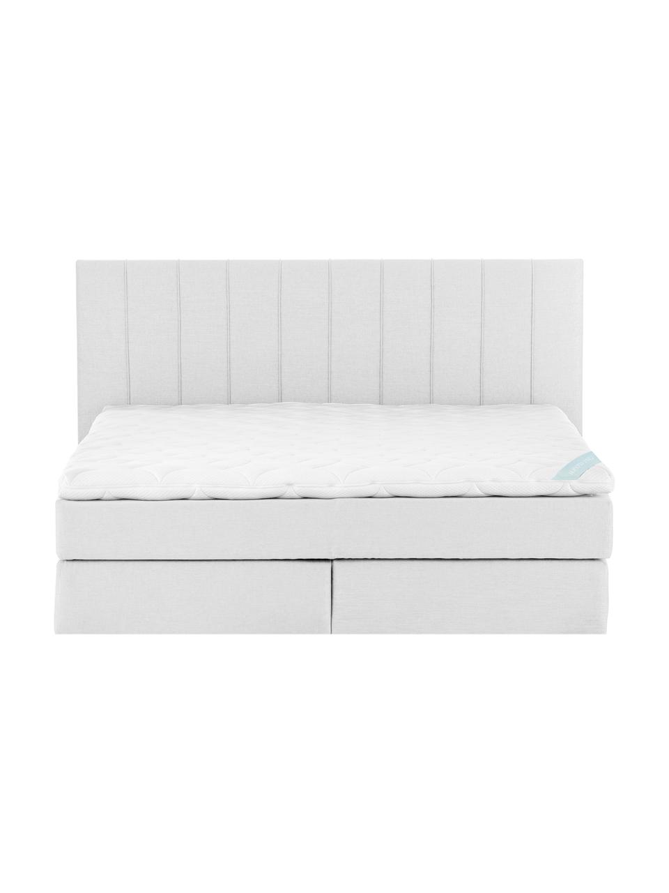 Premium boxspring bed Lacey in lichtgrijs, Matras: 7-zones-pocketverenkern m, Poten: massief gelakt beukenhout, Geweven stof lichtgrijs, 140 x 200 cm