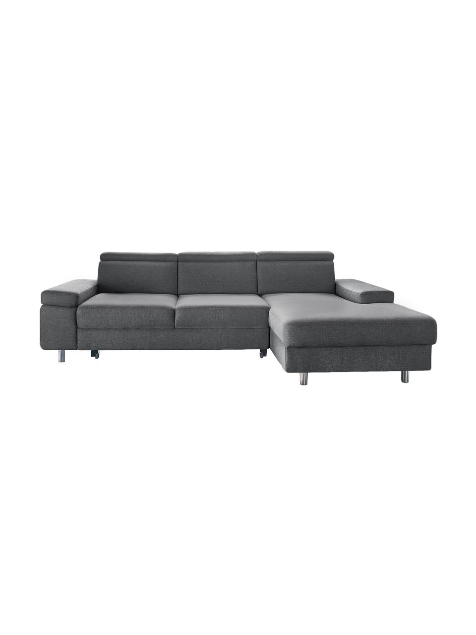 Sofa narożna z funkcją spania Espace, Tapicerka: 100% aksamit poliestrowy, Nogi: metal lakierowany, Szary, matowy, S 257 x G 182 cm