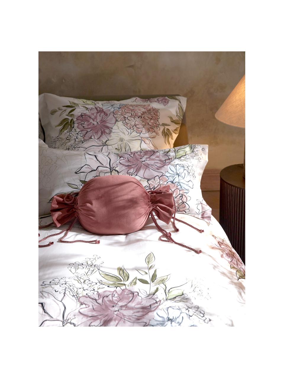 Taie d'oreiller en satin de coton à motif floral Margot, Beige, larg. 50 x long. 70 cm