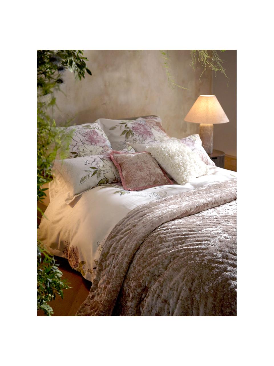 Taie d'oreiller en satin de coton à motif floral Margot, Beige, larg. 50 x long. 70 cm