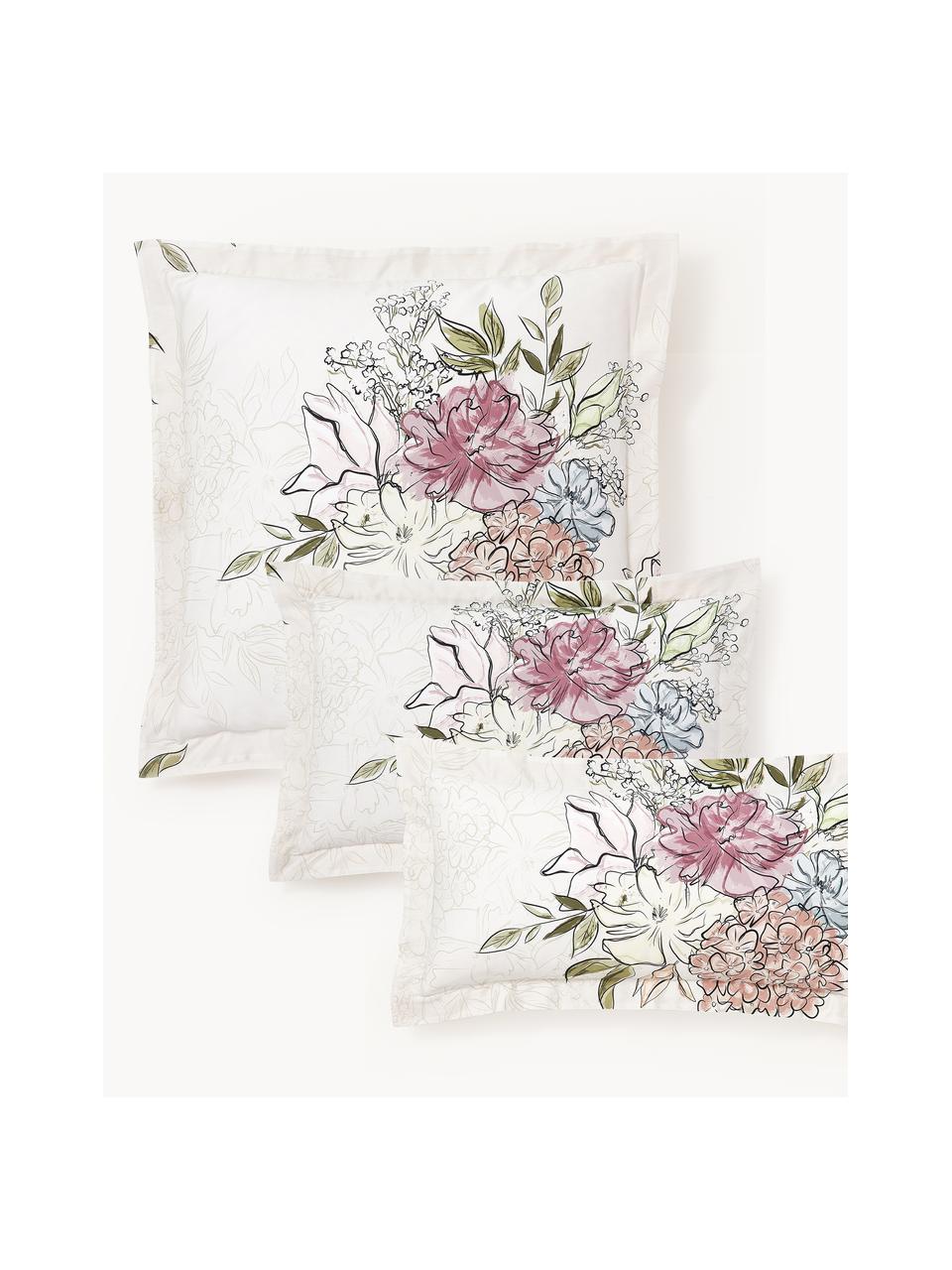 Baumwollsatin-Kopfkissenbezug Margot mit Blumen-Print, Webart: Satin Fadendichte 210 TC,, Off-White, Hellbeige, B 40 x L 80 cm