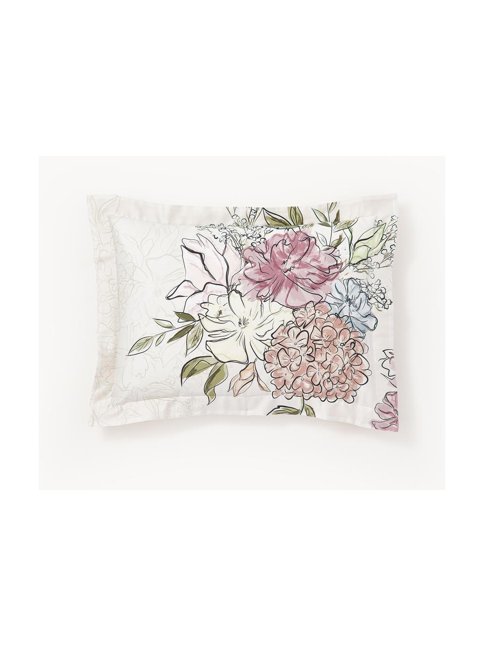 Baumwollsatin-Kopfkissenbezug Margot mit Blumen-Print, Webart: Satin Fadendichte 210 TC,, Off-White, Hellbeige, B 40 x L 80 cm