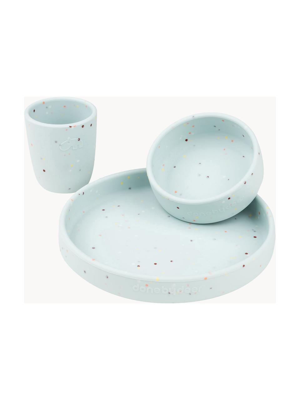 Service de table pour enfant Confetti, 3 élém., 100 % silicone, Bleu ciel, Lot de différentes tailles