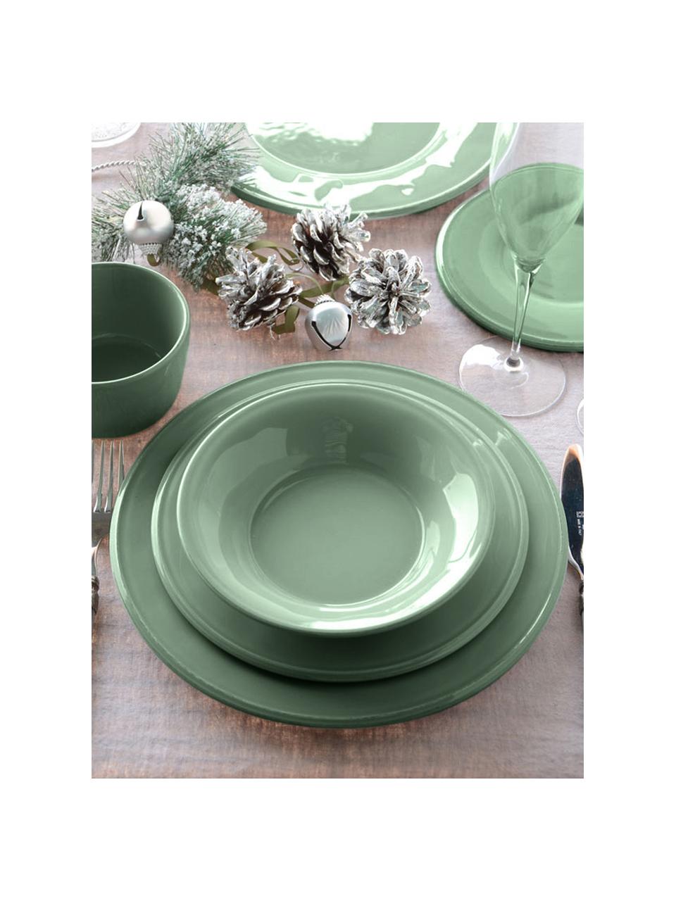 Assiette à pâtes rustique Constance, 2 pièces, Grès cérame, Vert sauge, Ø 27 cm