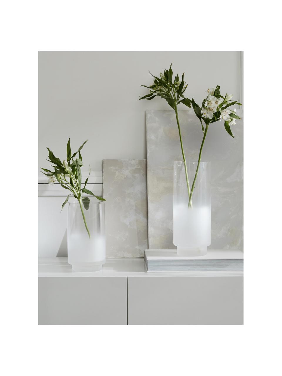 Ručne fúkaná váza s gradientom Milky, V 35 cm, Sklo, Priehľadná, biela, Ø 14 x V 35 cm