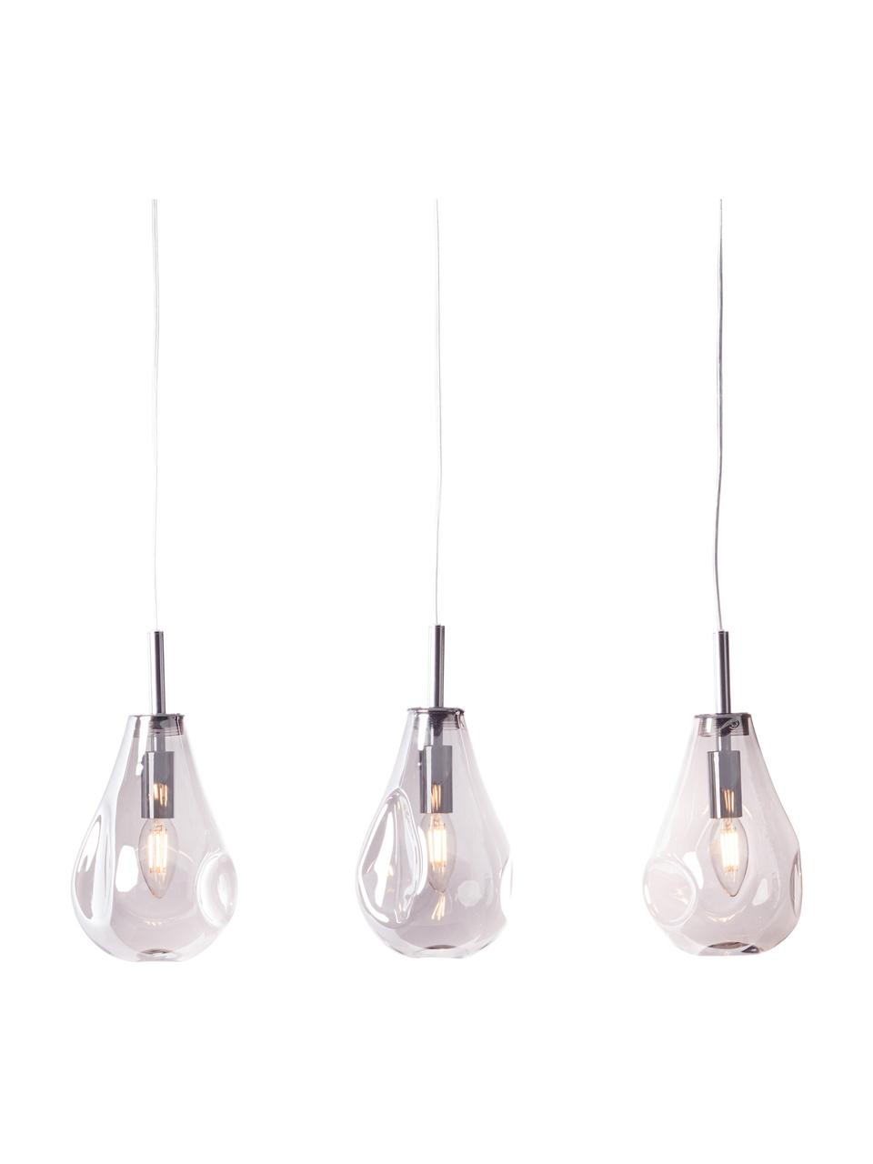 Hanglamp Drops van glas, Lampenkap: glas, Baldakijn: metaal, Transparant, chroomkleurig, 61 x 24 cm