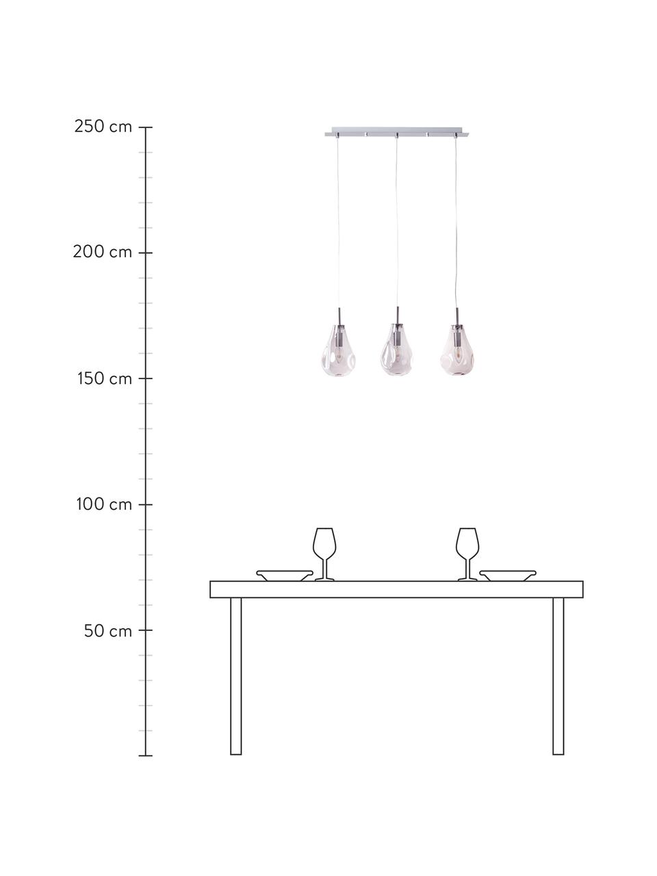 Hanglamp Drops van glas, Lampenkap: glas, Baldakijn: metaal, Transparant, chroomkleurig, 61 x 24 cm