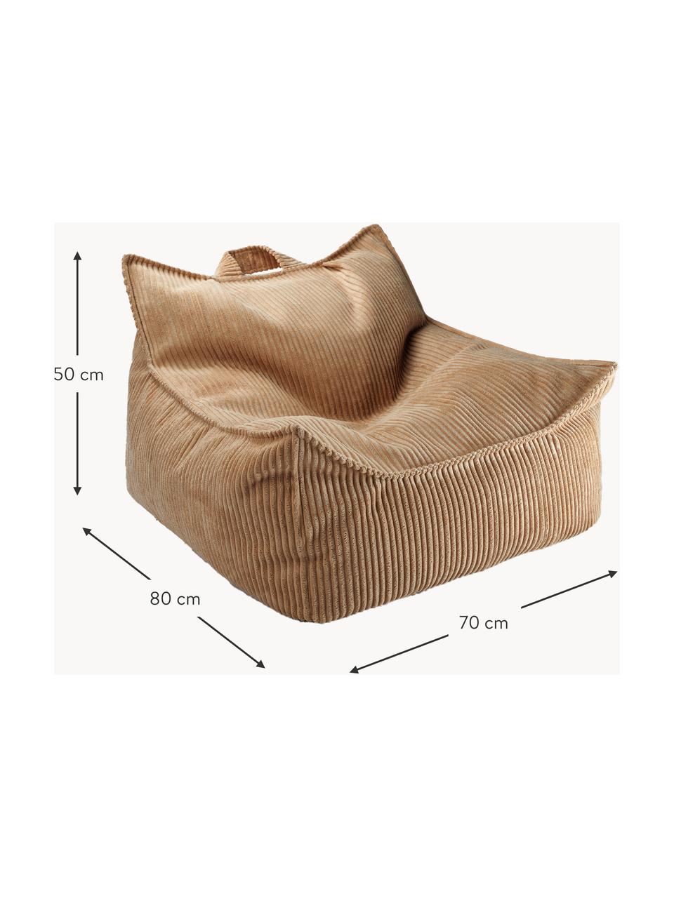 Pouf a sacco per bambini in velluto a coste Sugar, Rivestimento: velluto a coste (100% pol, Velluto a coste marrone chiaro, Larg. 70 x Prof. 80 cm