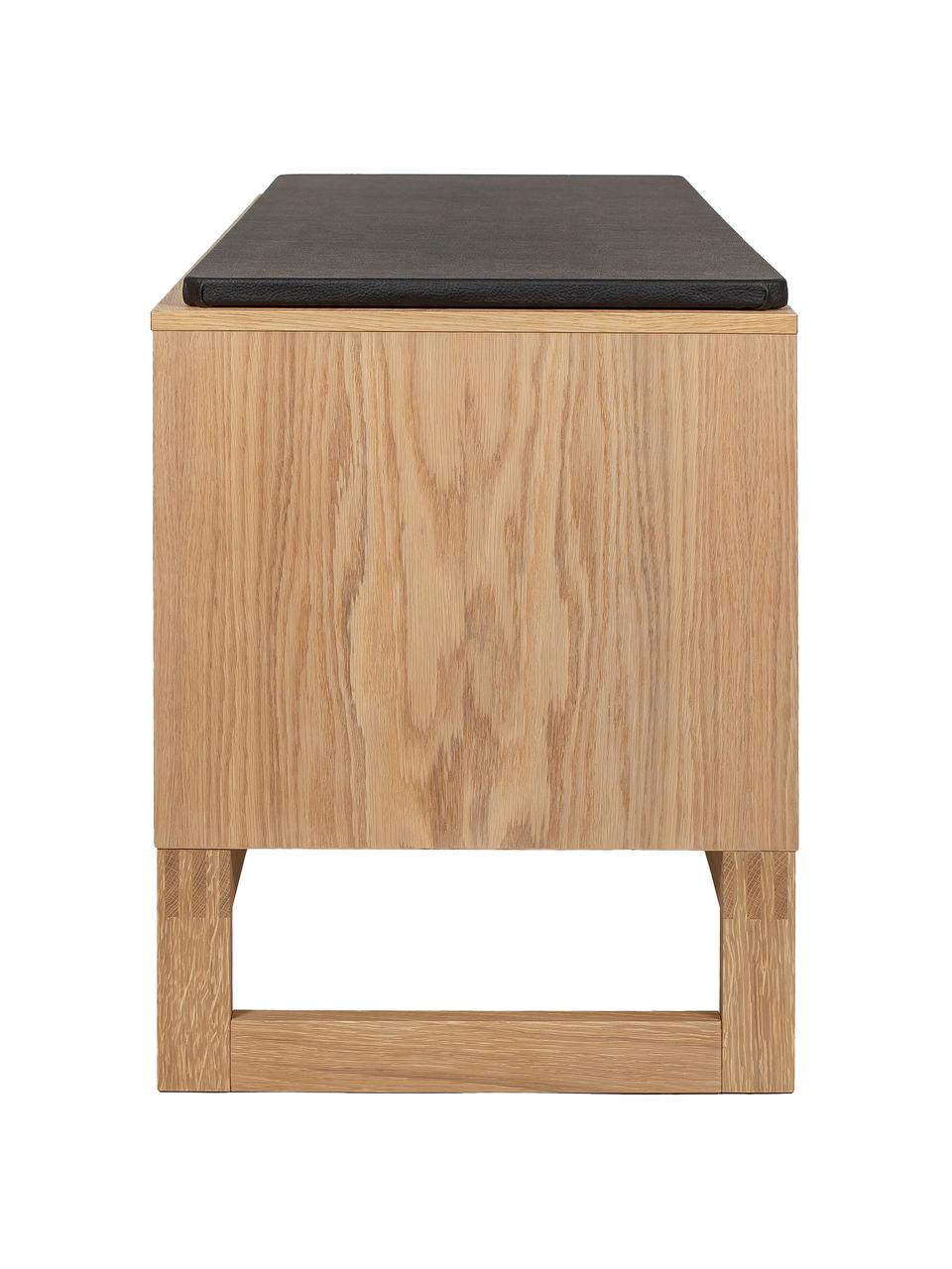 Banc avec tiroir et tablette en bois Slussen, Noir, brun clair, larg. 100 x haut. 50 cm