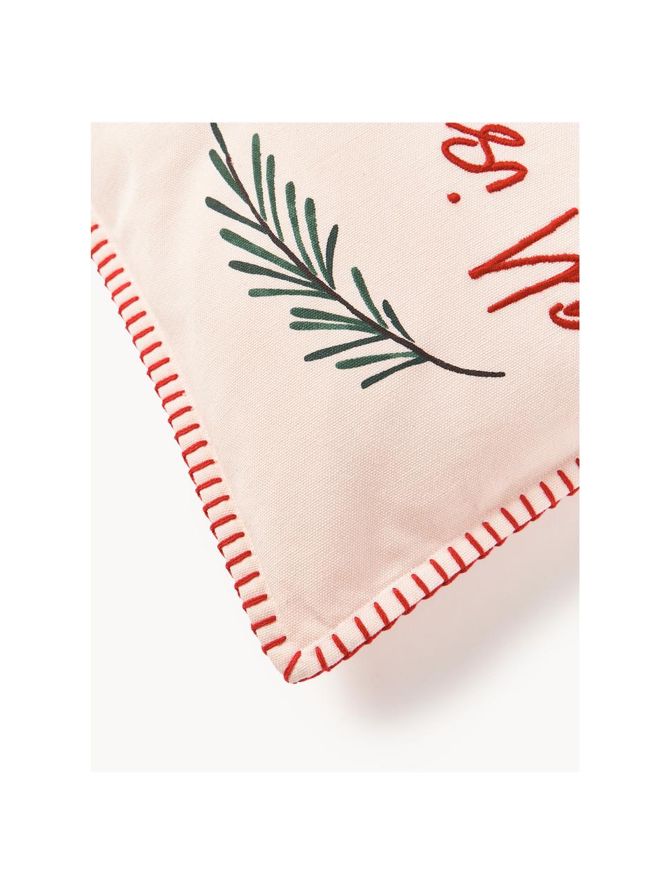 Funda de cojín de algodón con bordado navideño Yule, 100% algodón, Mostaza, blanco, An 30 x L 50 cm