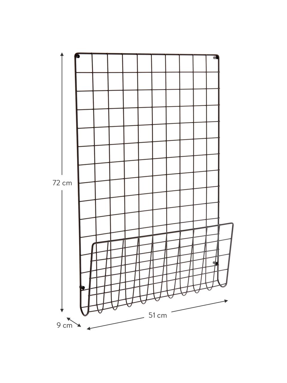 Organizer ścienny z miejscem do przechowywania Mesh, Stal lakierowana, Czarny, S 51 x W 72 cm