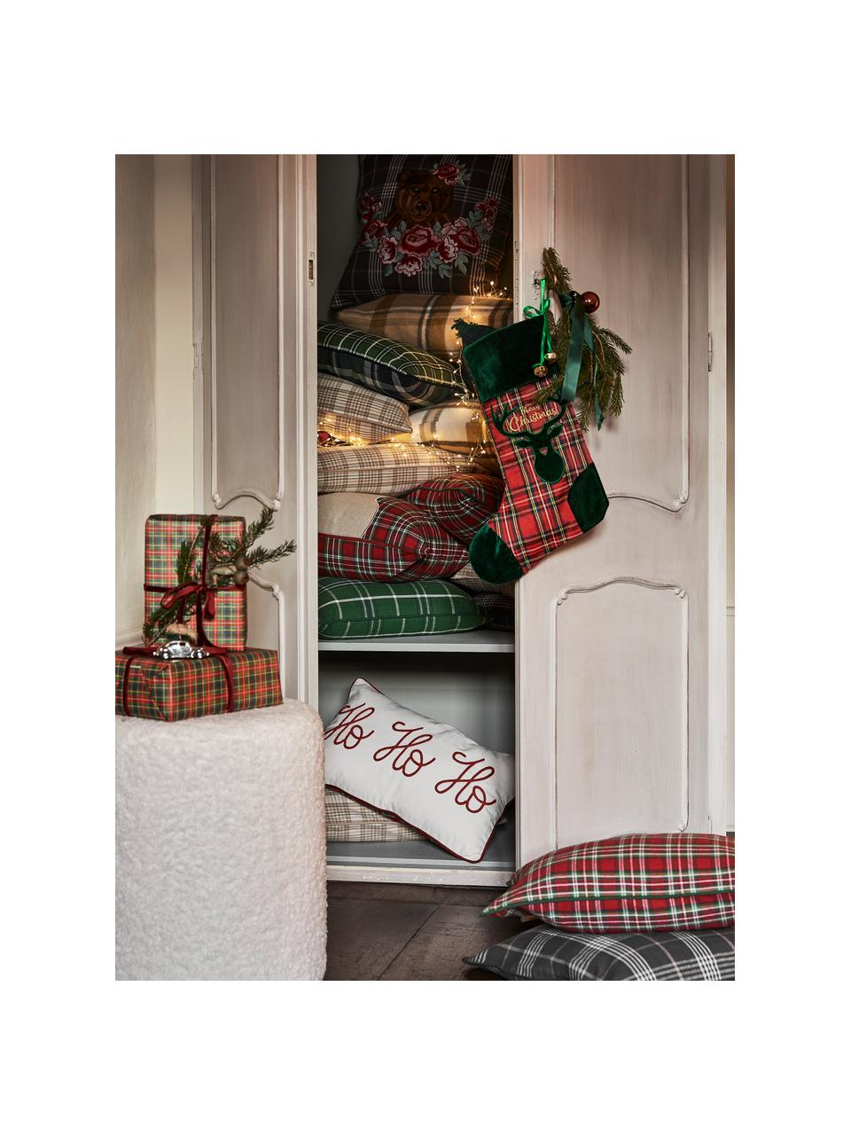 Set 2 calze decorative Merry Christmas, Poliestere, cotone, Verde scuro, rosso, Larg. 26 x Alt. 47 cm