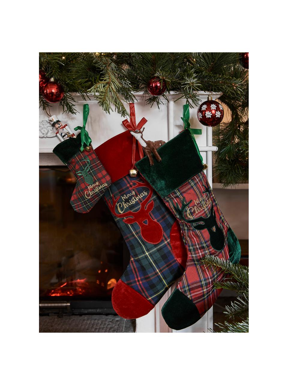 Chaussettes de Noël Merry Christmas, 2 élém., Polyester, coton, Vert foncé, rouge, larg. 26 x long. 47 cm