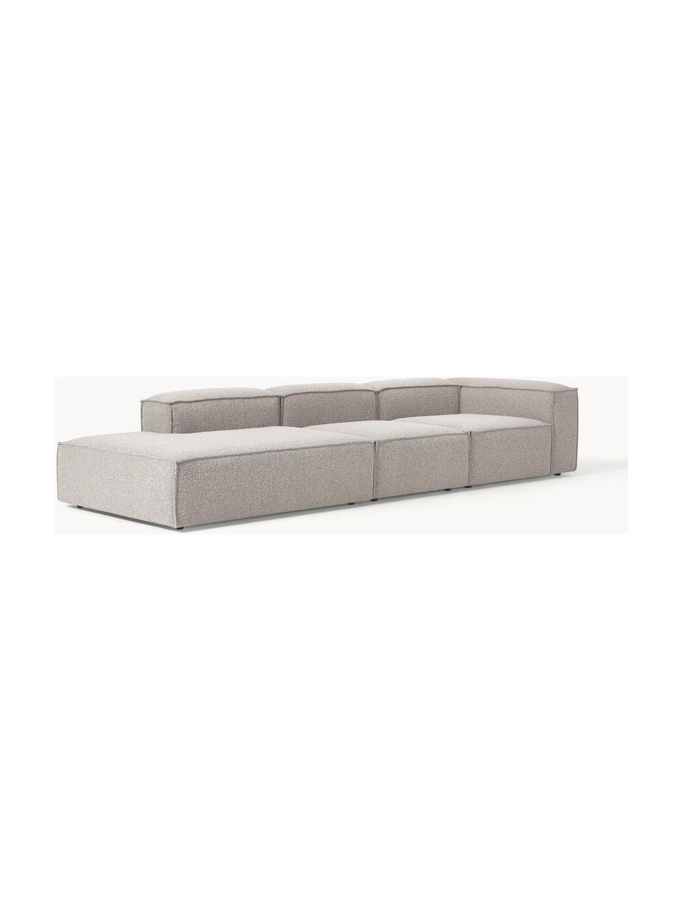 Chaise lounge componibile XL in bouclé Lennon, Rivestimento: bouclé (100% poliestere) , Struttura: legno di pino massiccio, , Piedini: plastica Questo prodotto , Bouclé taupe, Larg. 357 x Prof. 119 cm, schienale a destra