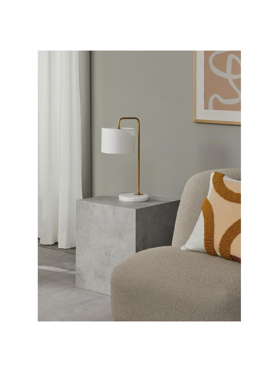 Lámpara de mesa de mármol Montreal, Pantalla: tela, Estructura: metal galvanizado, Cable: plástico, Blanco, dorado, An 32 x Al 49 cm
