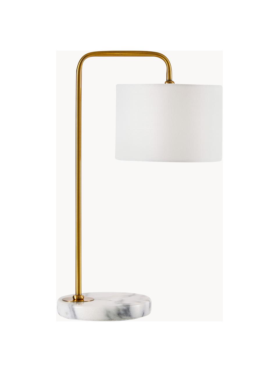 Tischlampe Montreal mit Marmorfuß, Lampenschirm: Textil, Lampenfuß: Marmor, Gestell: Metall, galvanisiert, Goldfarben, Weiß, marmoriert, B 32 x H 49 cm