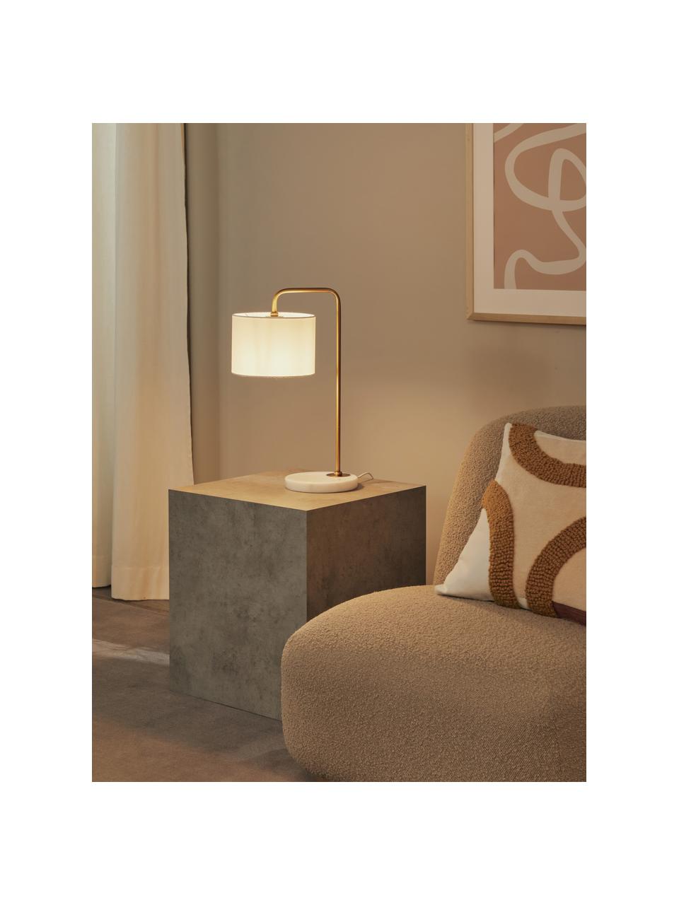 Tafellamp Montreal met marmeren voet, Lampenkap: textiel, Lampvoet: marmer, Frame: gegalvaniseerd metaal, Goudkleurig, wit, gemarmerd, B 32 x H 49 cm