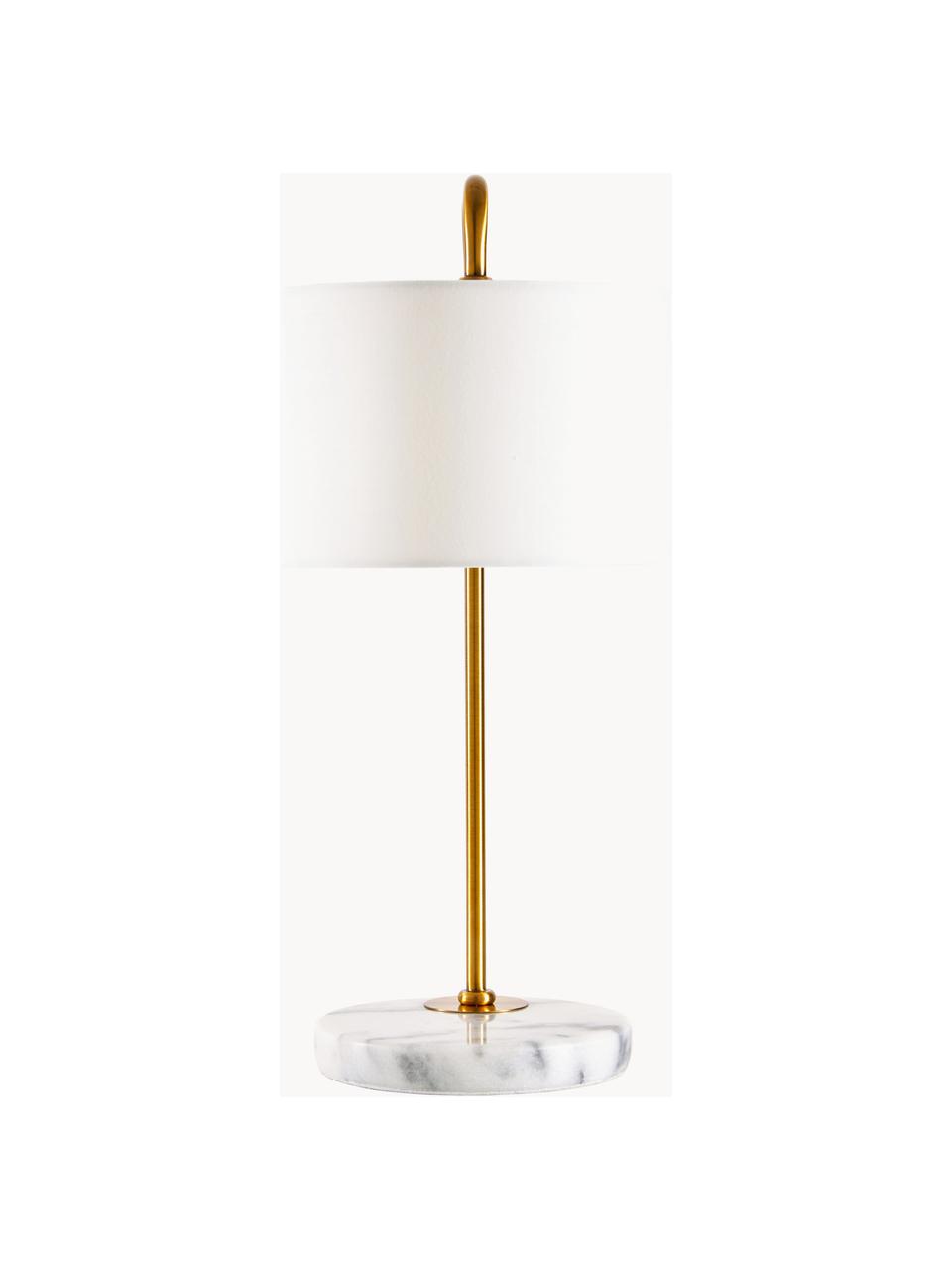 Tischlampe Montreal mit Marmorfuß, Lampenschirm: Textil, Lampenfuß: Marmor, Gestell: Metall, galvanisiert, Goldfarben, Weiß, marmoriert, B 32 x H 49 cm
