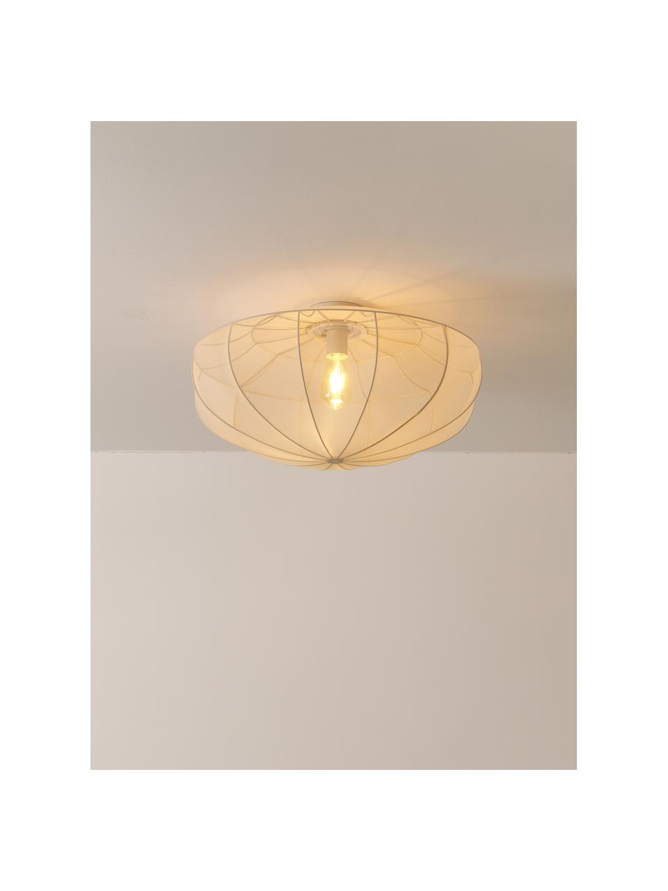 Plafoniera in tessuto a rete Beau, Paralume: tessuto, Struttura: metallo verniciato a polv, Baldacchino: metallo verniciato a polv, Bianco crema, Ø 60 x Alt. 29 cm