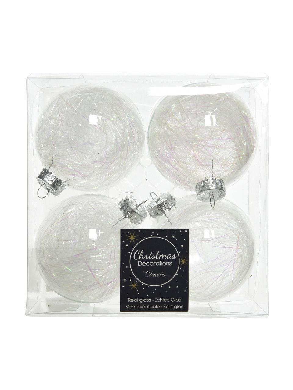 Boules de Noël Tinsel, 4 pièces, Verre, Transparent, multicolore, Ø 7 cm