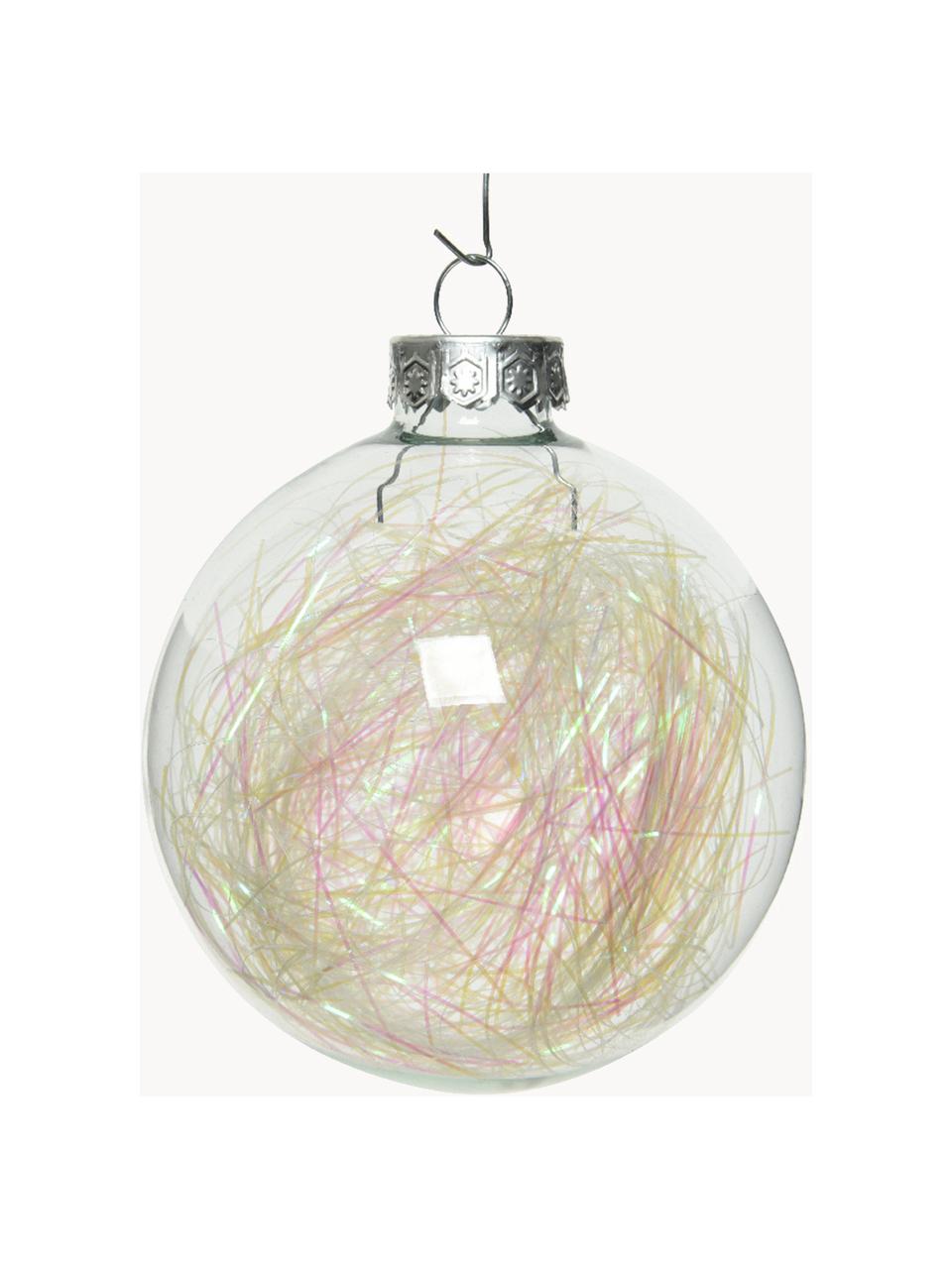 Kerstballen Tinsel, 4 stuks, Glas, Transparant, meerkleurig, Ø 7 cm