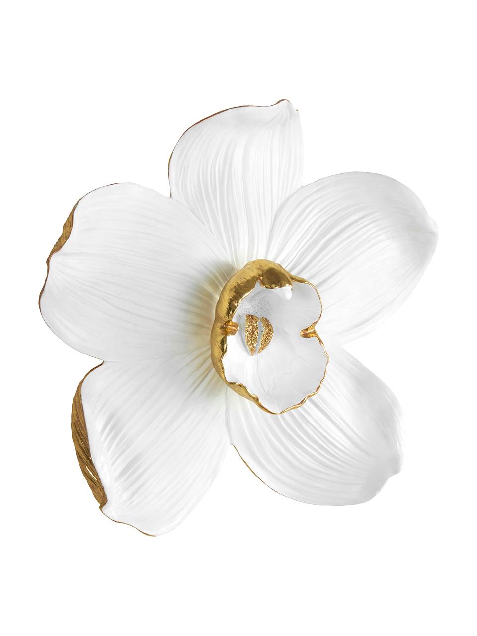 Wandobject Orchid in de kleuren wit/goud, Polyresin, Wit, goudkleurig, B 25 cm x H 24 cm