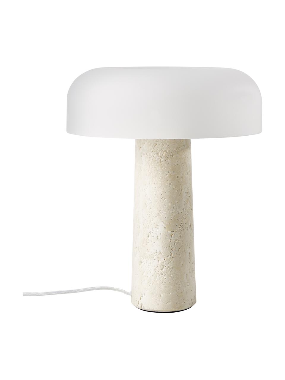 Lampe à poser avec pied en travertin Carla, Beige, aspect travertin, blanc, Ø 32 x haut. 39 cm