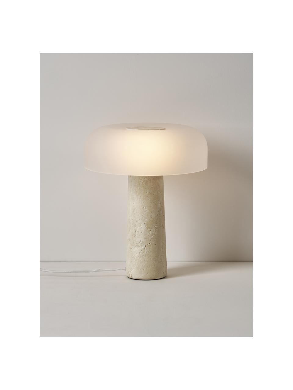Stolní lampa s travertinovou podstavou Carla, Béžová, travertinový vzhled, bílá, Ø 32 cm, V 39 cm