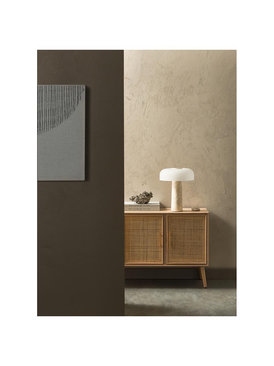 Lampada da tavolo con base in travertino Carla, Paralume: vetro, Base della lampada: travertino, metallo, Beige effetto travertino, Ø 32 x Alt. 39 cm