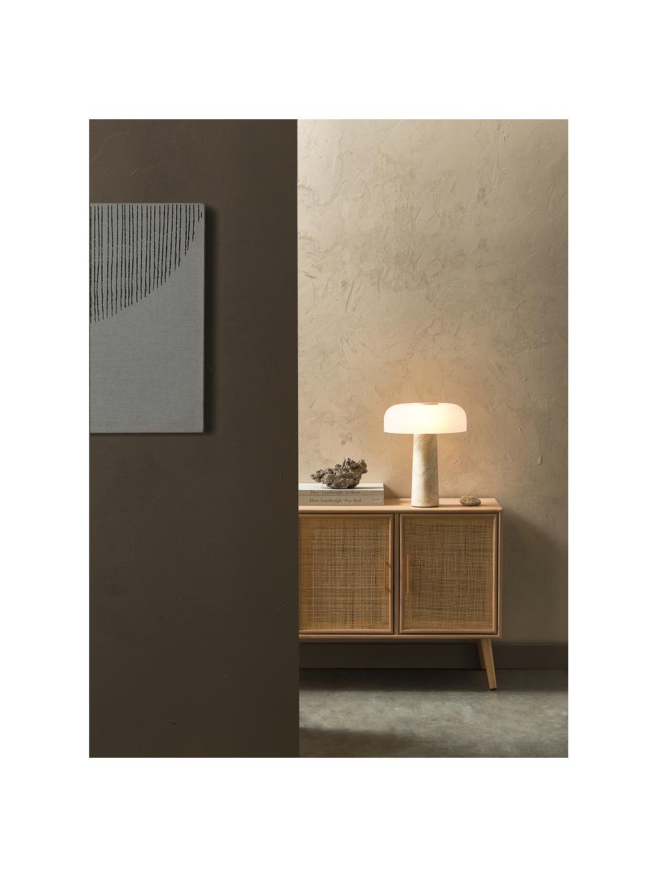 Lampada da tavolo con base in travertino Carla, Paralume: vetro, Base della lampada: travertino, metallo, Beige effetto travertino, Ø 32 x Alt. 39 cm