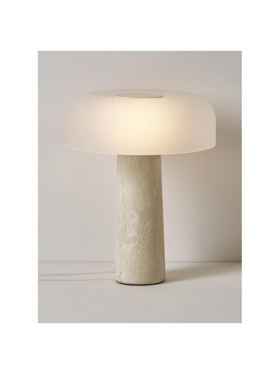 Lampe à poser avec pied en travertin Carla, Blanc, beige, travertin, Ø 32 x haut. 39 cm