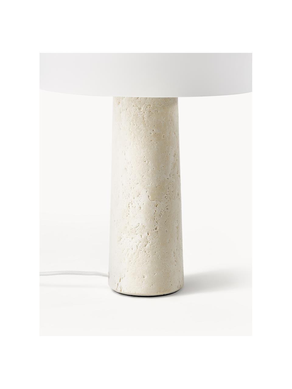 Lampada da tavolo con base in travertino Carla, Paralume: vetro, Base della lampada: travertino, metallo, Bianco, beige, travertino, Ø 32 x Alt. 39 cm