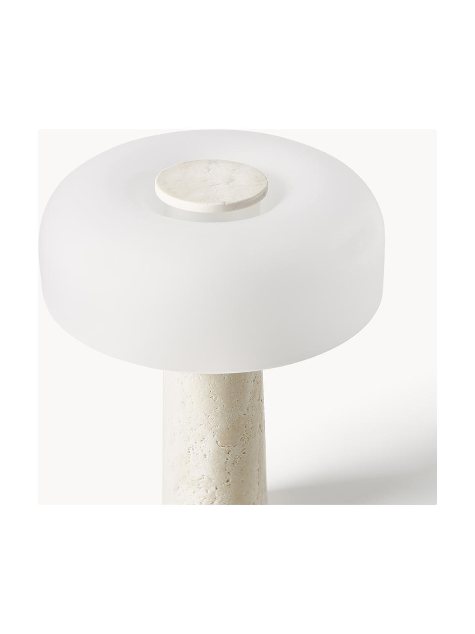 Tafellamp Carla met travertijnen voet, Lampvoet: metaal, Lampenkap: glas, Wit, beige, travertijn, B 32 x H 39 cm